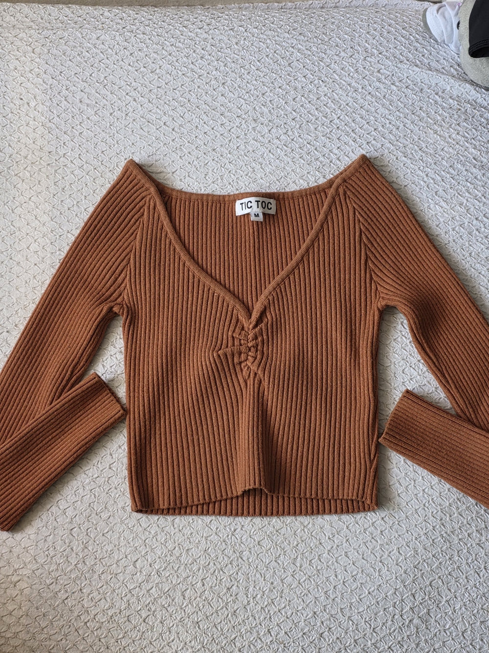 Tic Toc Ribbed Autumn Orange Rust Knit V-Neck Top Size Medium|Super Strechy